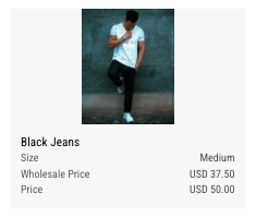 Catalog showing different retail and wholesale prices after discount