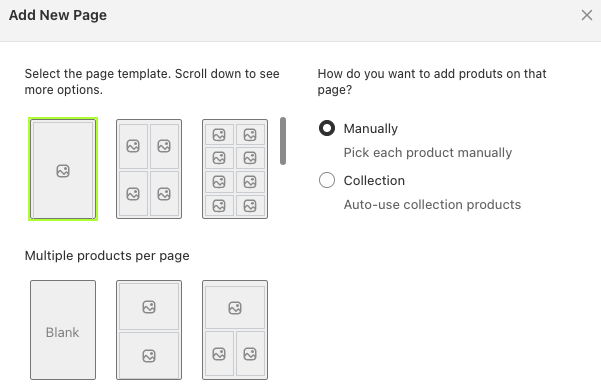 Choosing a page template and collection in Catalogly