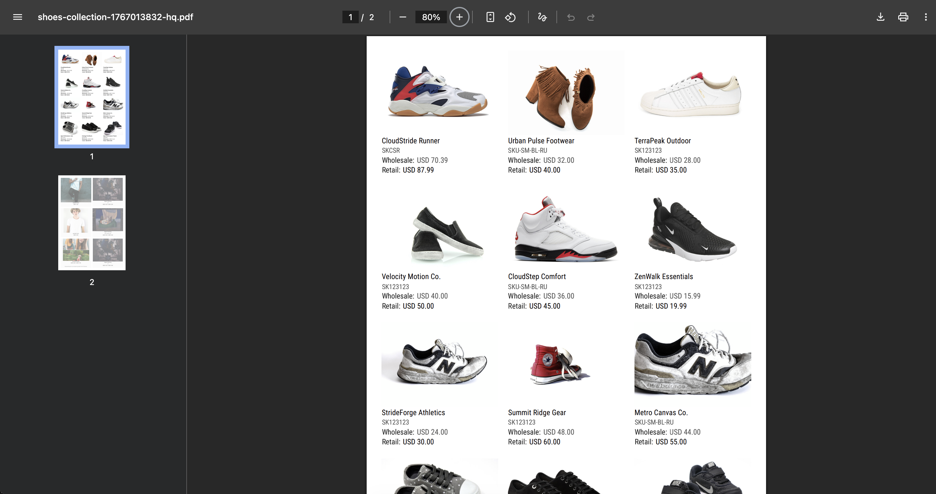 Print-ready PDF catalog output